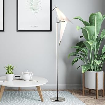 63" Modern Bird Floor Lamp, Silver Crane Bird Swing Floor Light