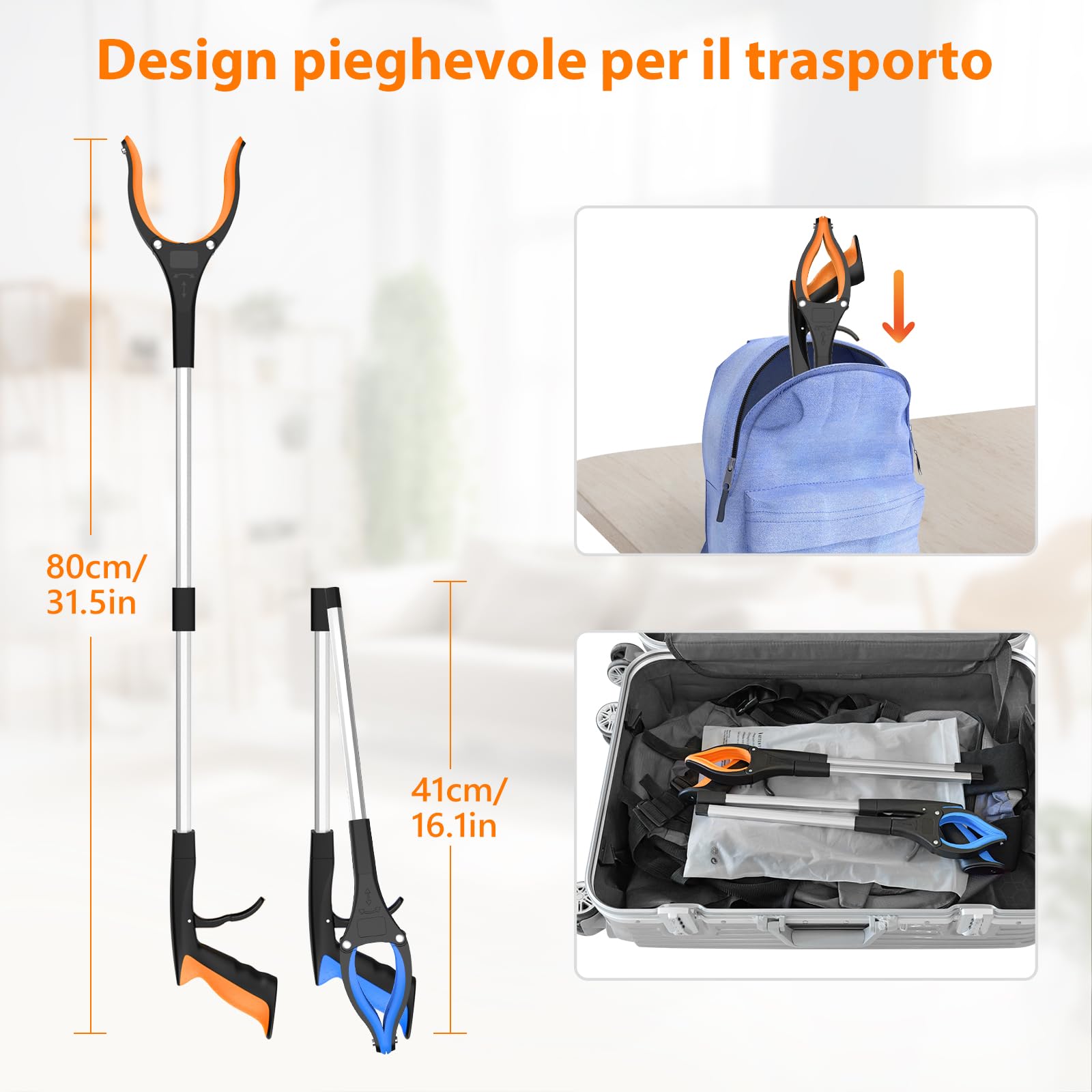 Pinza Raccogli Oggetti 80 cm Set da 2, Pinza Telescopica Prendi Oggetti Ergonomica con Artiglio Antiscivolo e Testa Girevole, Pinza Raccogli Rifiuti per Anziani