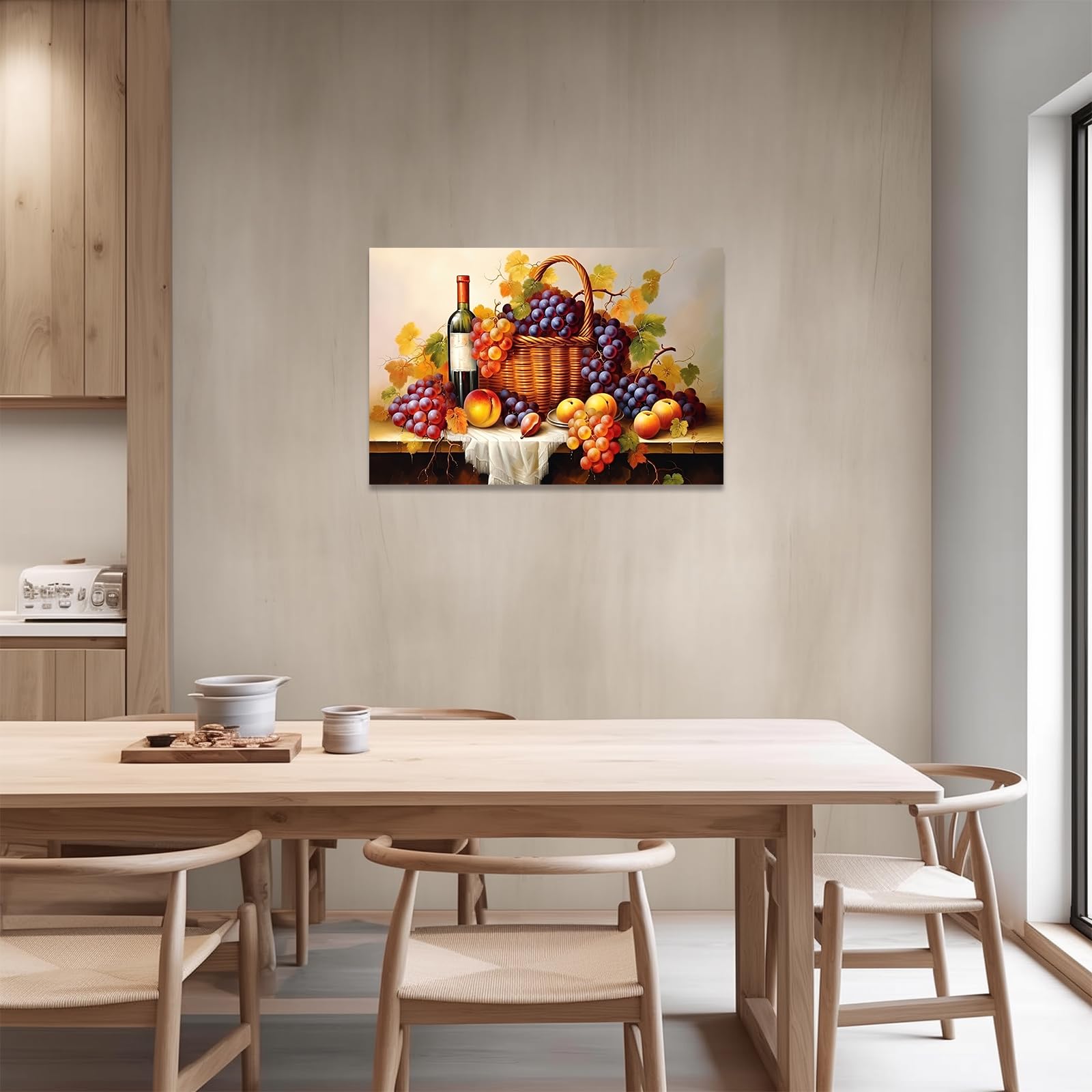 CCWACPP Kitchen Canvas Wall Art Grapes and Wine Painting Vintage Fruits Pictures Print Farmhouse Kitchen Restaurant Dining Room Wall Decor Framed (B - Image 2