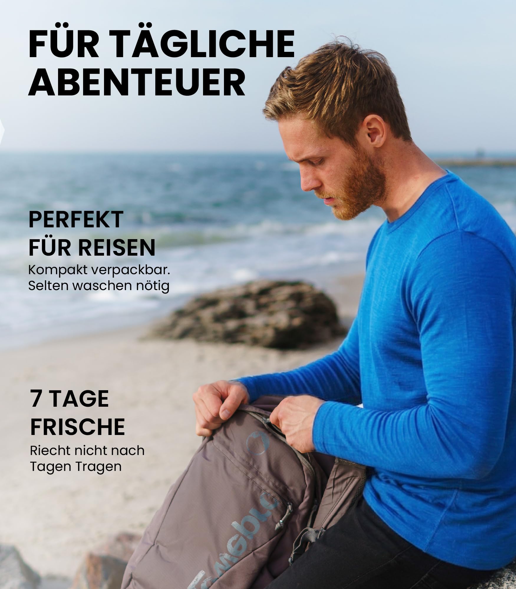 Merino.tech 100% Merino Shirt Herren Langarm - Henley Shirt mit Knopfleiste