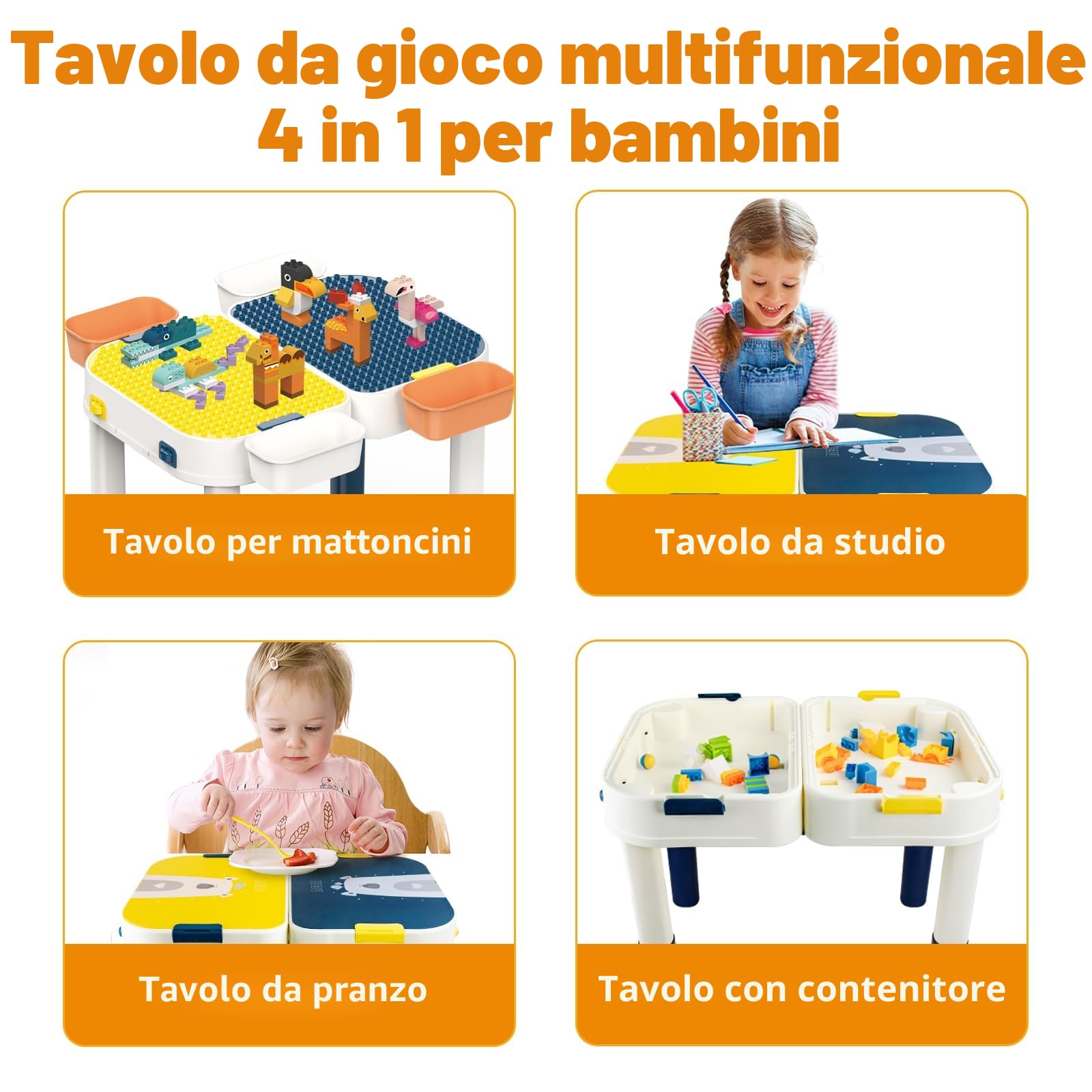 RedCrab Tavolo Multiattivita per Bambini con Contenitore, 2 in 1 Tavolino Bambini di Blocchi di Costruzione Giocattoli da Compatibili - Convertibile in Bagaglio a Rotelle