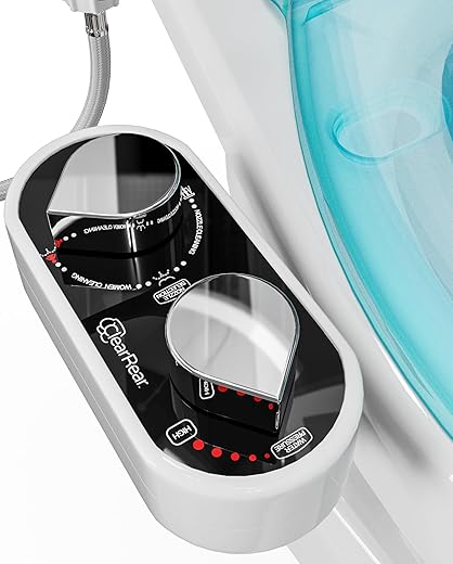 CLEAR REAR Bidet Attachment for Toilet Seat - Non-Electric, Self-Cleaning Dual Nozzle, Adjustable Water Pressure, Rear & Feminine Wash Hygienic Bathroom Upgrades - Fits Elongated Toilets (White)