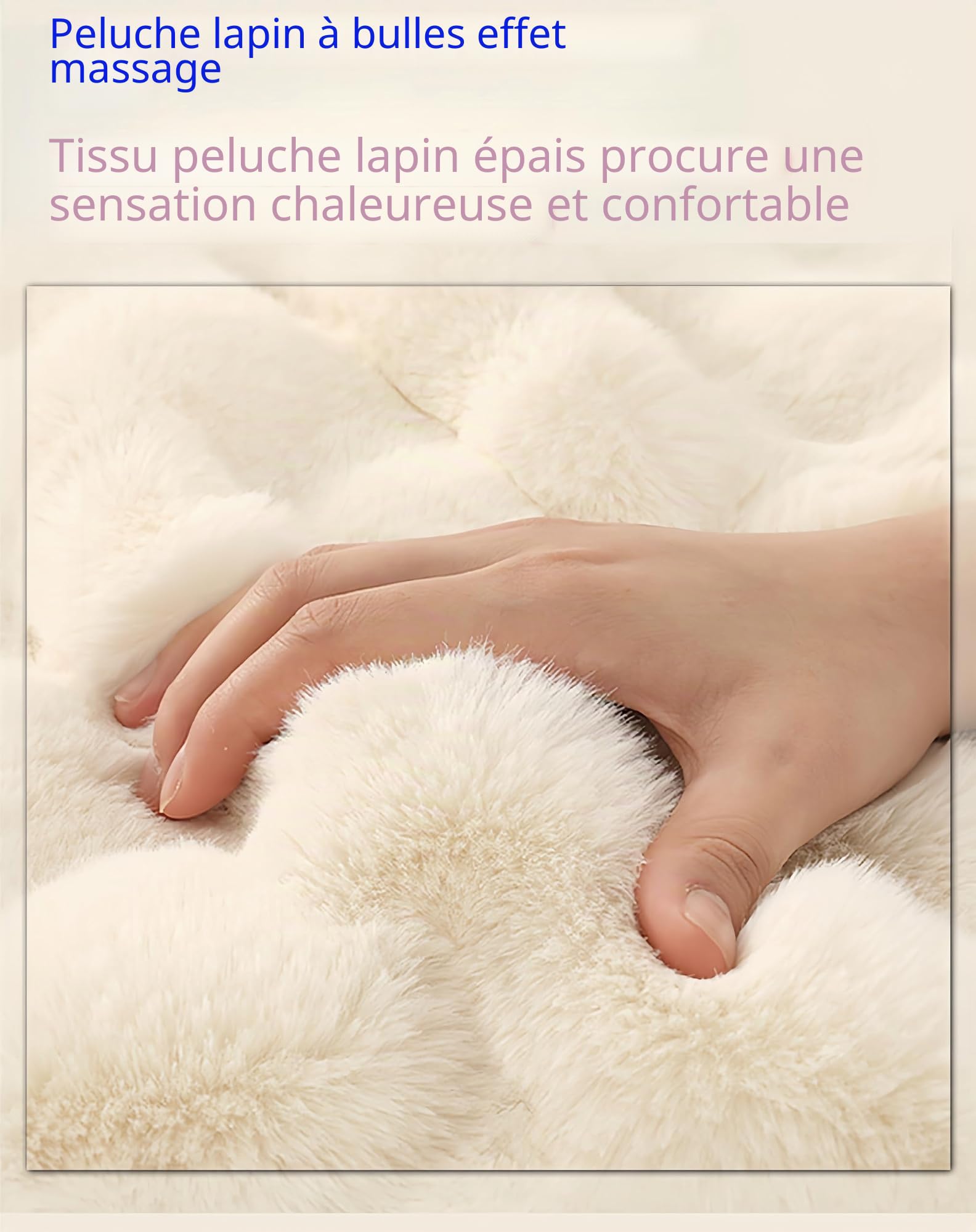 Coussin de tapis en peluche lapin, avec un style doux velours bulle, adapté pour les salons, les chambres, les lits, les baies vitrées et les canapés. (Blanc ivoire, 60/120)