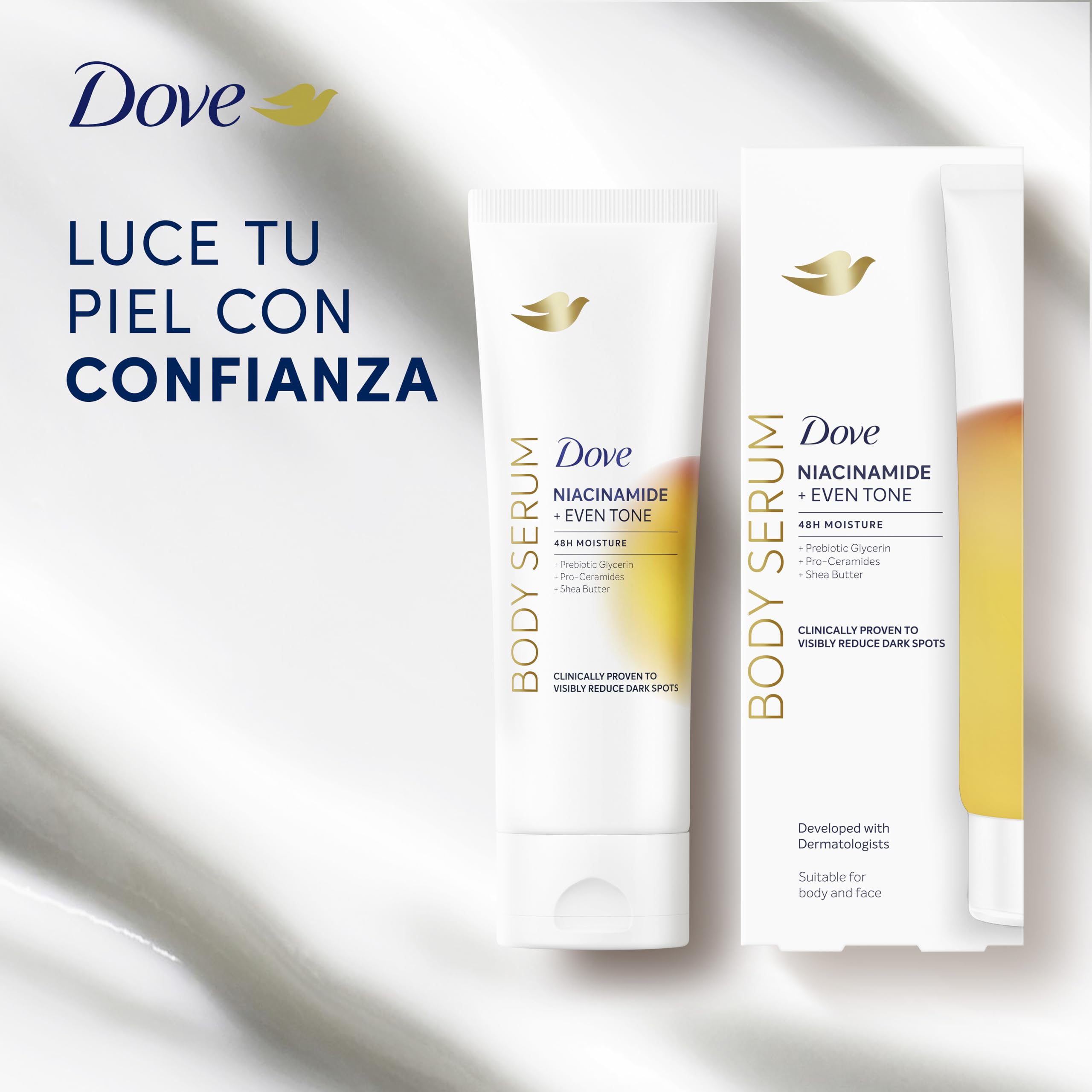 Dove Sérum Corporal Niacinamida +Tono Uniforme para piel con manchas y tono desigual con niacinamida, glicerina prebiótica, pro-ceramidas y manteca de karité 200 ML