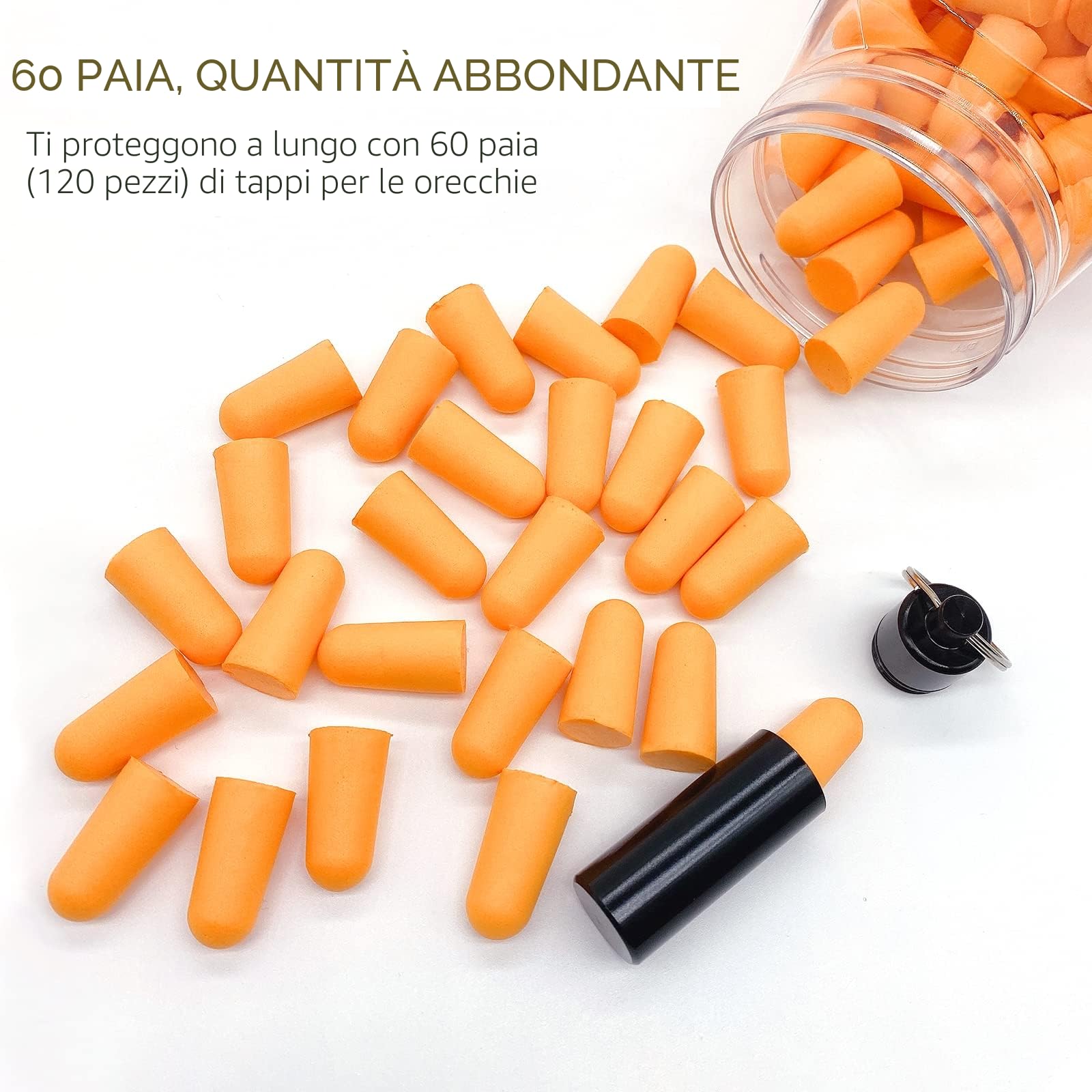 Tappi Orecchie Dormire, 60 Paia Tappi Per Le Orecchie In Spugna Schiuma, Con Custodia Portatile, 38db SNR Ear Plugs, Per Insonorizzanti, Dormire, Studia, Lavoro