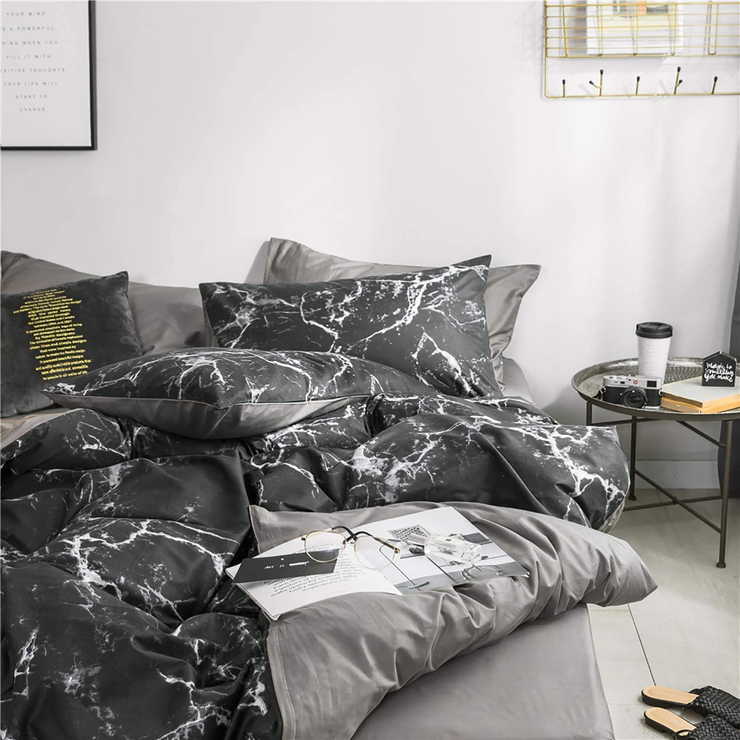 Housse De Couette Galaxie Marbre 200x200 Cm - 3 Pièces Microfibre, 2 Taies, Attaches Angles, Lavable Machine - 7