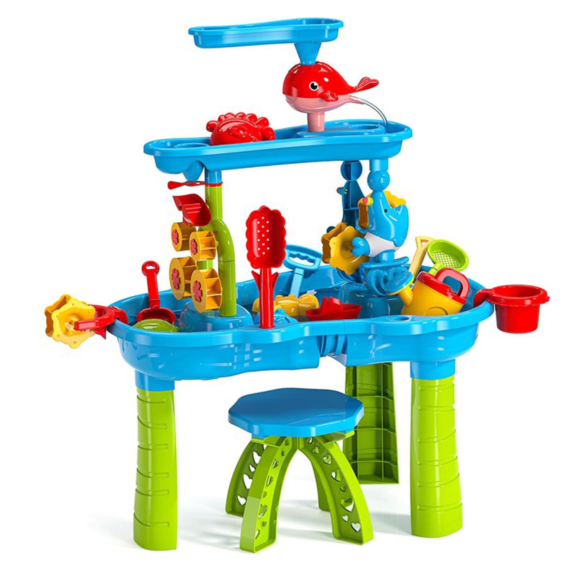 Mesa hídica para niños 1 Set de 3 Niveles espaciosos Mesa sensorial Juguetes Coloridos de Playa interactiva para Padres e-Nudos de Agua de refrigeración para el Aire Libre para al Aire Libre, niños