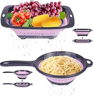 COMUSTER SET - 2 Collapsible Colanders (Strainers), Sizes 7.8" - 2 Quart and 9" - 3 Quart - Perfect for Your Vegetables, F...