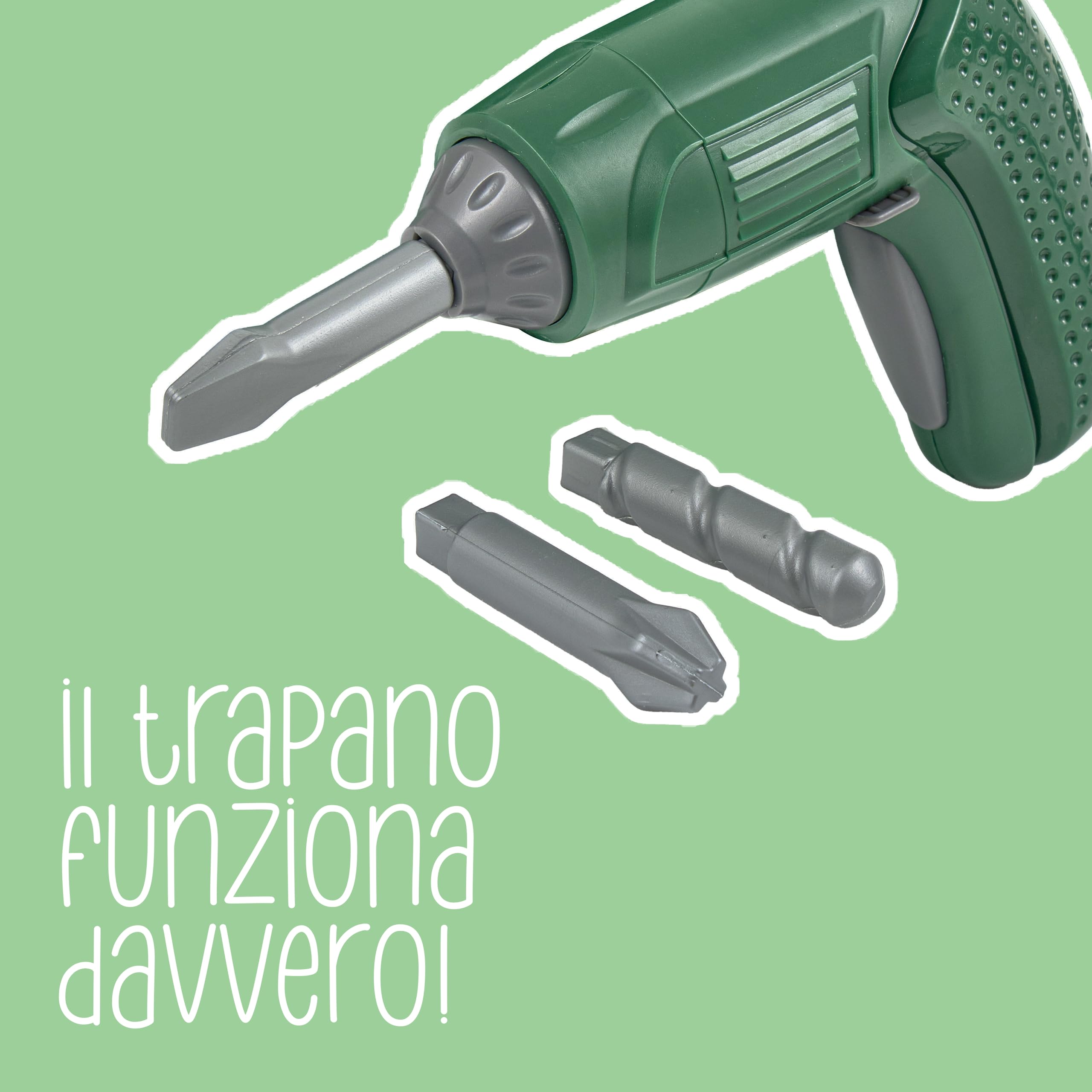 Baroni Toys Cassetta degli Attrezzi per Bambini, Attrezzi Giocattolo con Trapano Elettrico, Gioco di Ruolo Utensili da Lavoro da Bambino, Kit da Meccanico e Falegname 3 4 5 6 7 Anni, 31x14x15 cm