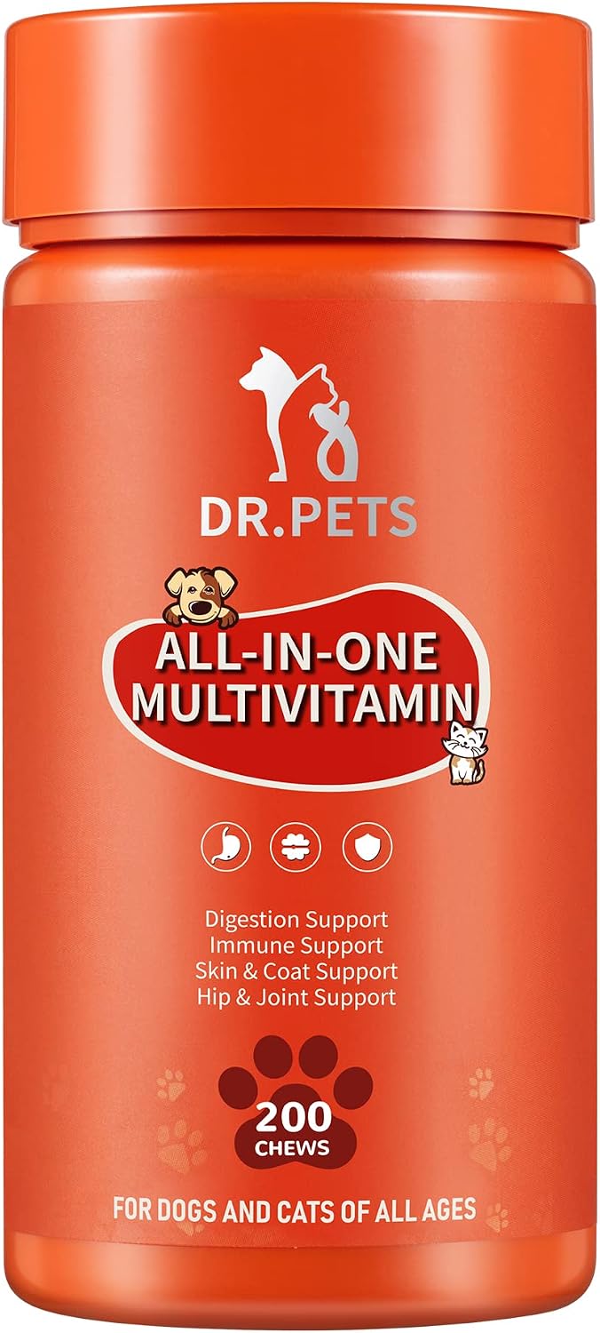 Multivitamin for Dogs and Cats, 200 Soft Chews, Dog Multivitamin for Skin and Coat Health, Joint Health, Improved Digestion, Antioxidants, Support a Healthy Immune System