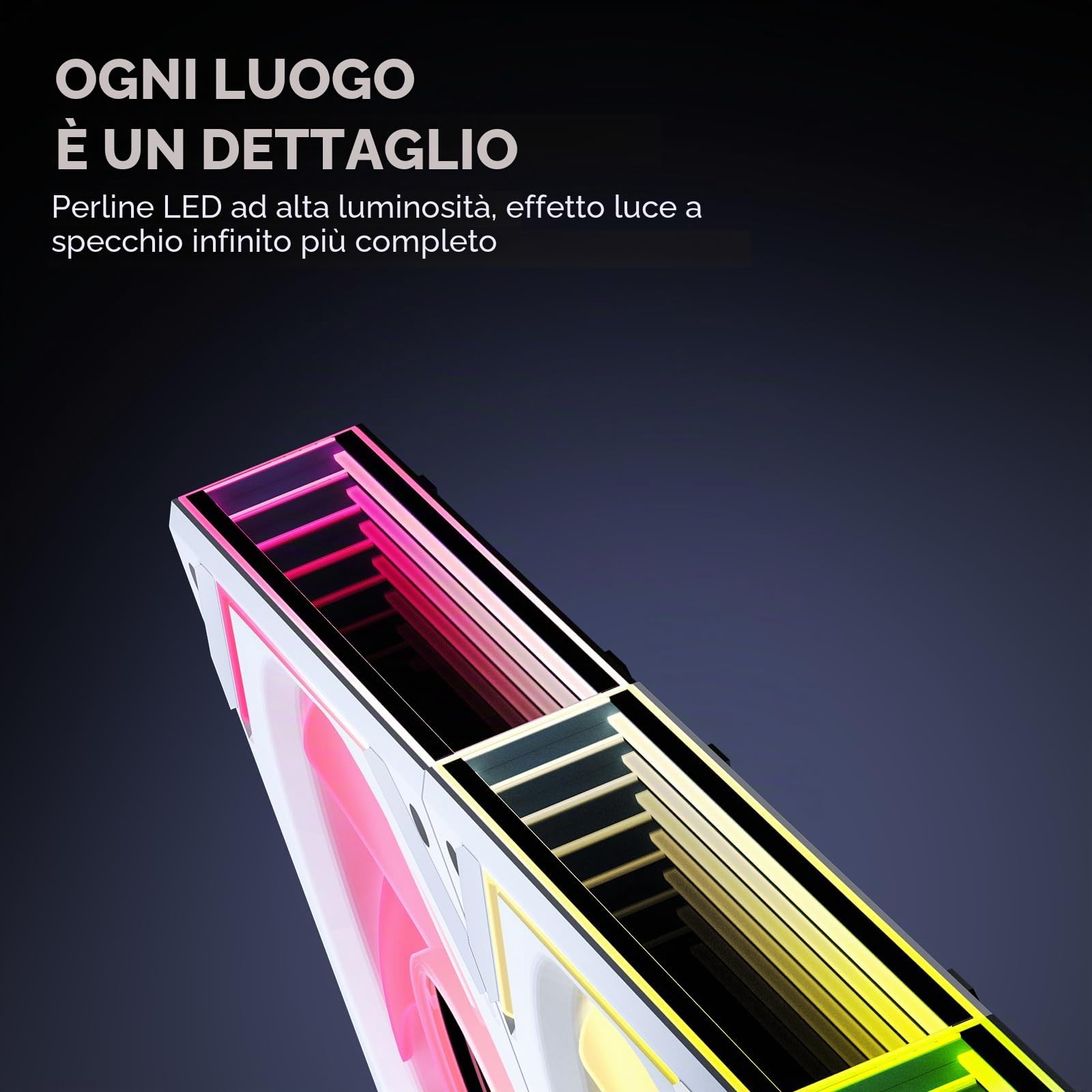 Tzmrit Interstellar-V2 Uni Ventola con effetto specchio infinito, RGB, ARGB e modulazione PWM, 120 mm, bianco