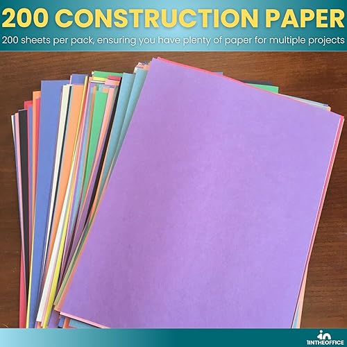 Miniatura 5 de 1InTheOffice Papel de construcción 9x12, colores surtidos, paquete de 200 unidades