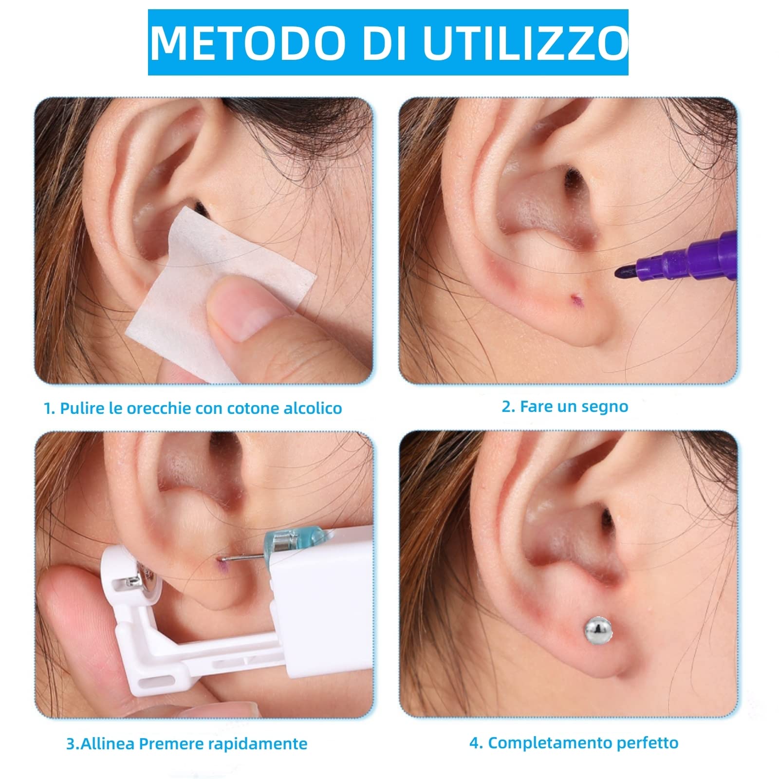 8 Sztuk Pistolet do przekłuwania ucha,Kolczyki pistoletu,Dziury do uszu DIY,Pistolet Kolczyki jednorazowe i rzutowe,Pistolet Piercing,Idealny dla dziewcząt, kobiet i mężczyzn., 18.7 x 13.9 x 1.7 cm, Tworzywo sztuczne, Stal nierdzewna