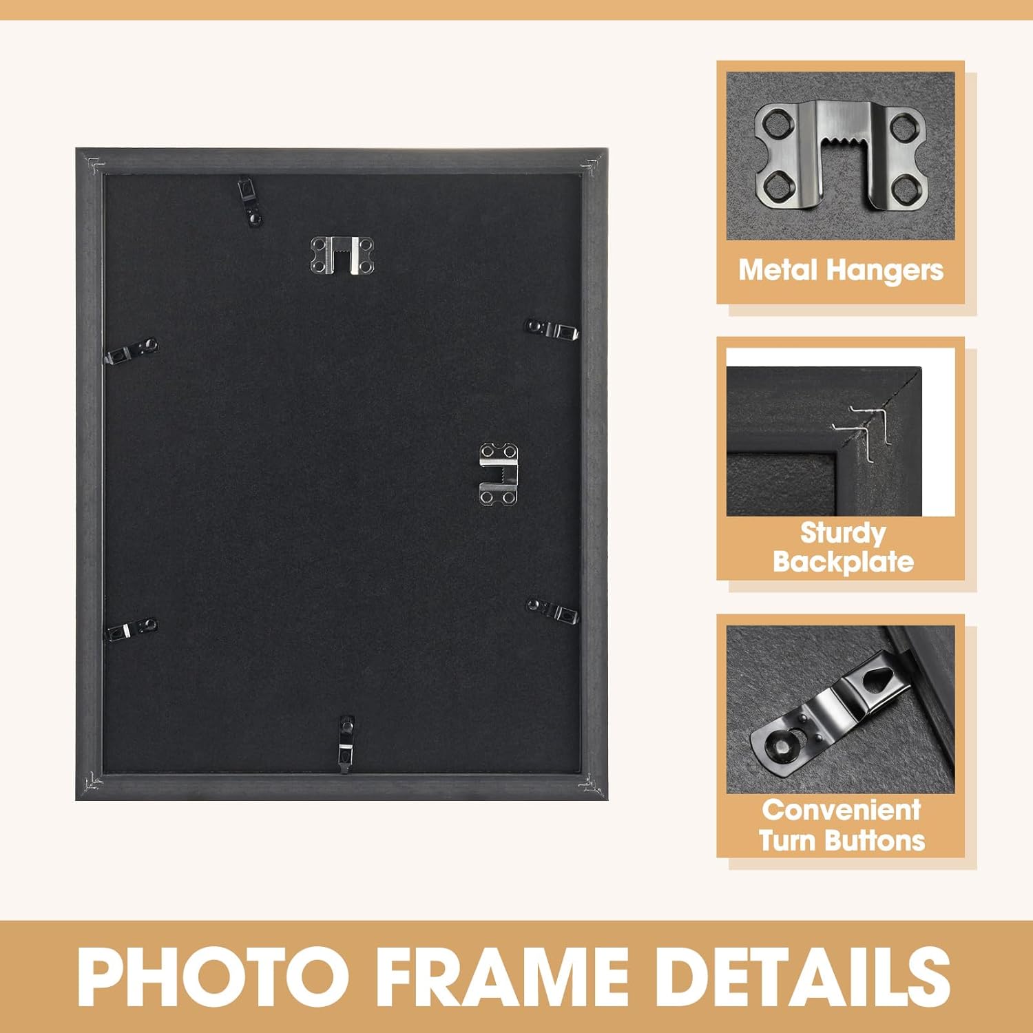 TWING 11x14 Picture Frames Set of 6, Display Pictures 8x10 with Mat or 11x14 Without Mat, Vintage picture frames for Wall Mounting or Table Display, Rustic Gold