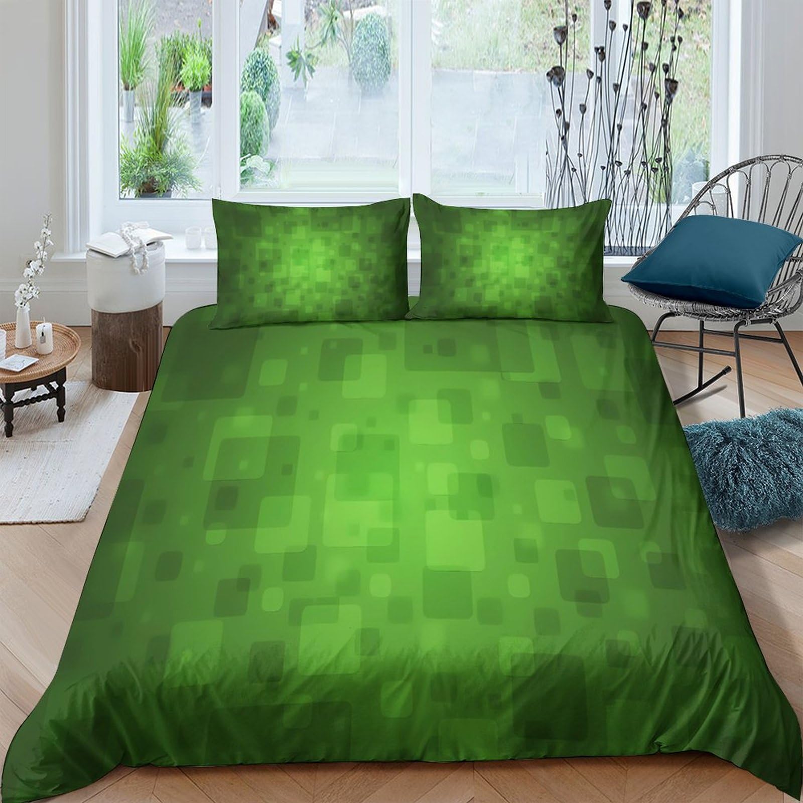 Housse de couette 3D imprimé cubes de gelée vert foncé en microfibre douce avec fermeture éclair