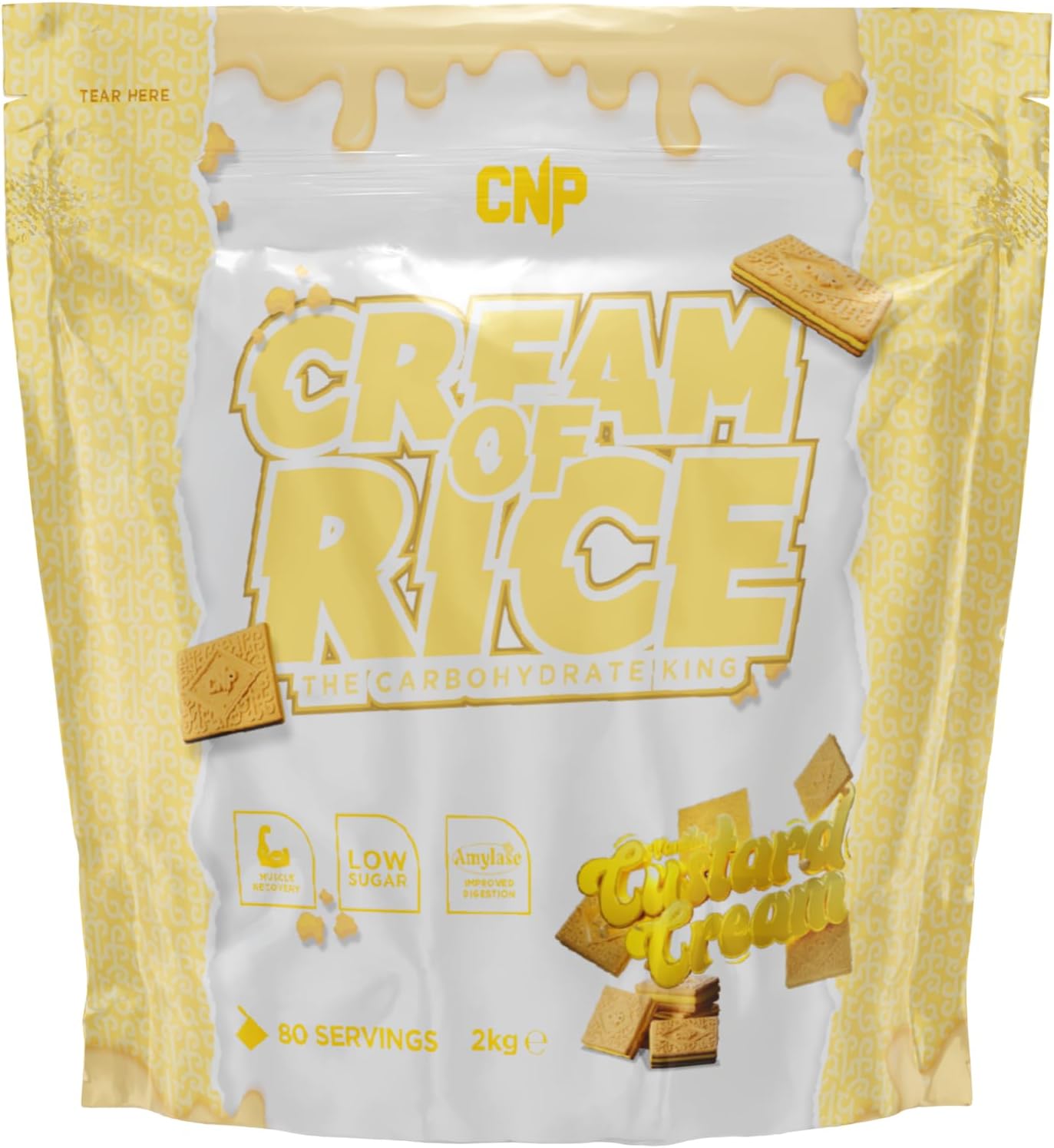 Cream of Rice Carbohydrate, Low Sugar, for Energy & Recovery with Easy Digestion, 2kg 40/80 Servings 8 Flavours (2kg Vanilla Custard Cream)