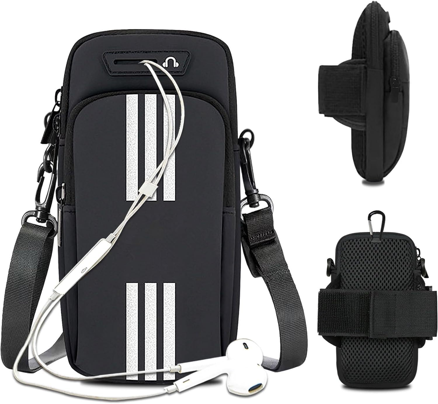 Armband Armtasche, Sport Laufen Doppel Reißverschluss Sportarmband, Leichtes Armband-Bügel-Halter-Beutel, Bequeme Handy-Armband-Hülle, Sport-Handy-Armband-Halter-Bügel, Radfahren Armtasche (Schwarz)