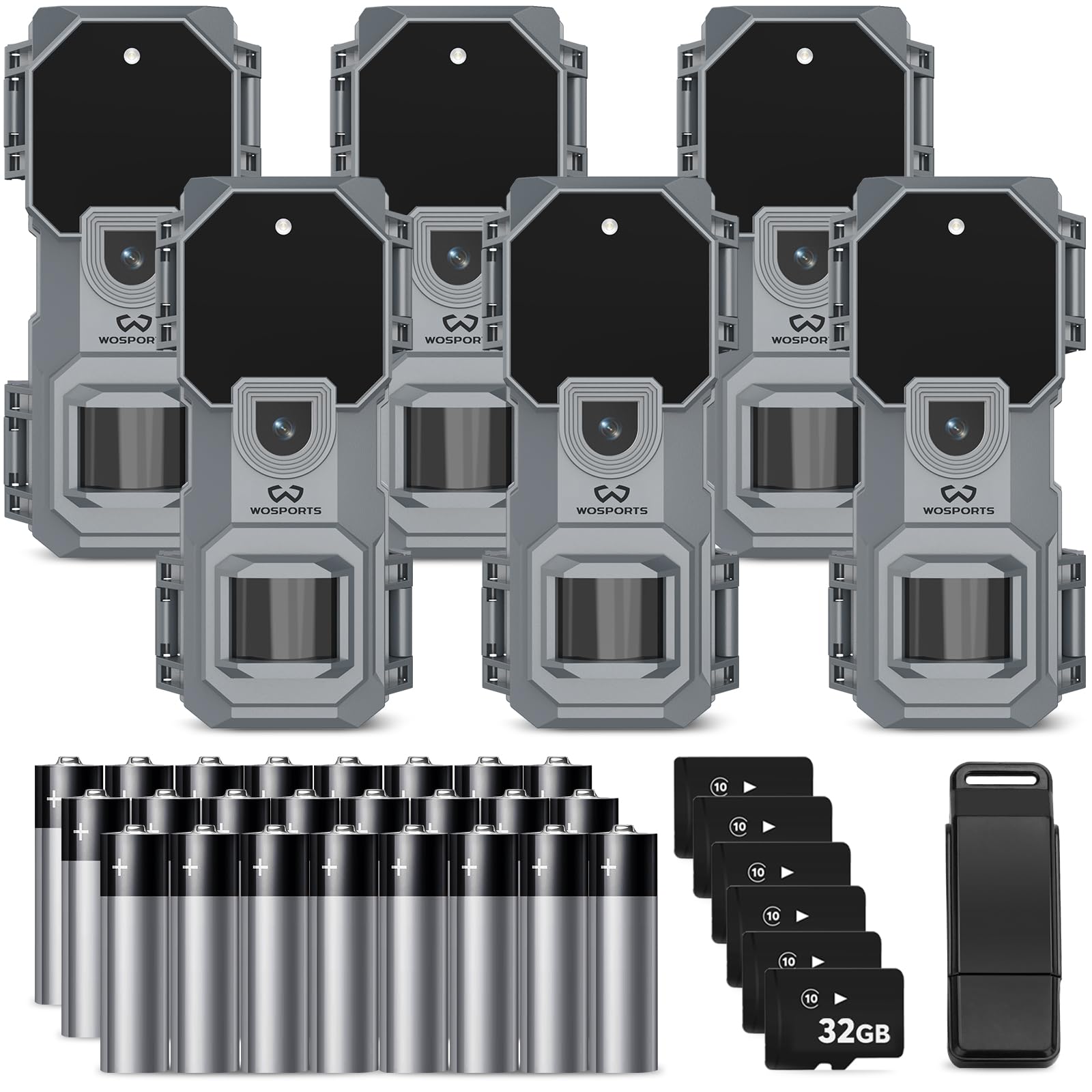 WOSPORTS Trail Camera 6 Pack 32MP 1080P HD,Deer Camera with 32GB SD Card,Game Cameras with Night Vision Motion Activated Waterproof with Card Reader