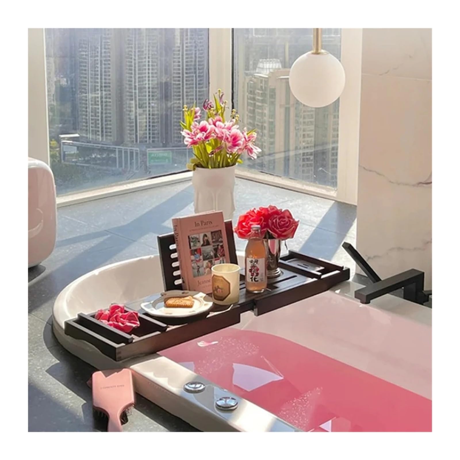 Tavolino Regolabile in bambù per Vasca da Bagno - Elegante Contenitore espandibile per Spa e Hotel, Accessori da Bagno in Legno (Marrone) - Perfetto per Il Relax e l'arredamento di casa