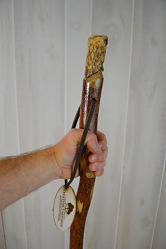 Miniatura 3 de Bastón de madera oscura con talla de búho, tallado a mano, hasta 60 pulgadas