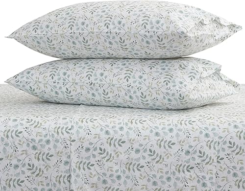 Miniatura 8 de HYPREST - Juego de sábanas 100% de algodón, diseño floral verde, tamaño king, bolsillos profundo, tela de percal, sábanas suaves, transpirables y