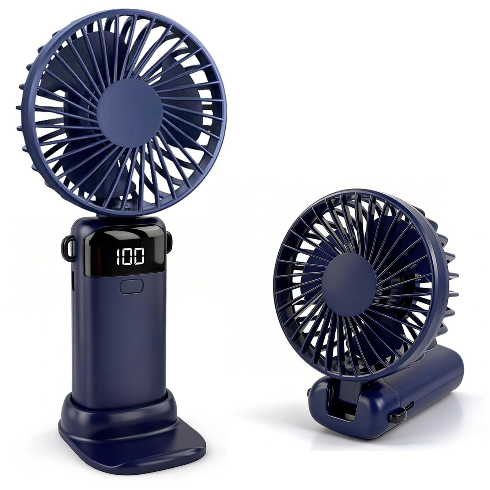 CNMTCCO Handheld Fan, Rechargeable Portable Fan with LED Display, 5 Speeds Mini Fan 90-Degree Foldable Hand Fan, USB Desk Fan for Home Office Bedroom Outdoor Travel (Blue)