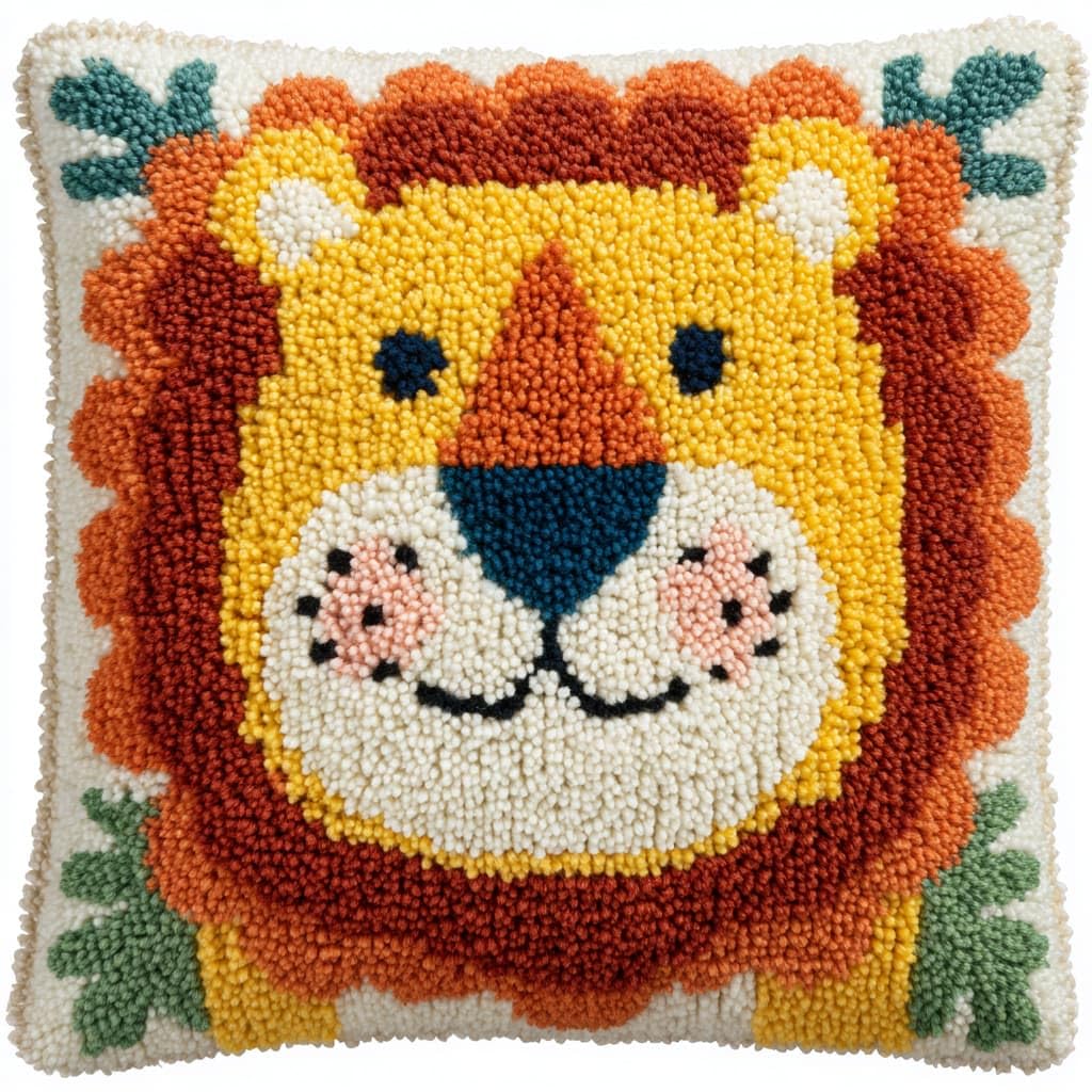 Taxpy DIY Latch Hook Kits, Animal Lion Pillow with Printed Canvas Cushion Crochet Yarn Embroidery Hook and Latch Kit Throw Pillowcase Decoration 43x43cm