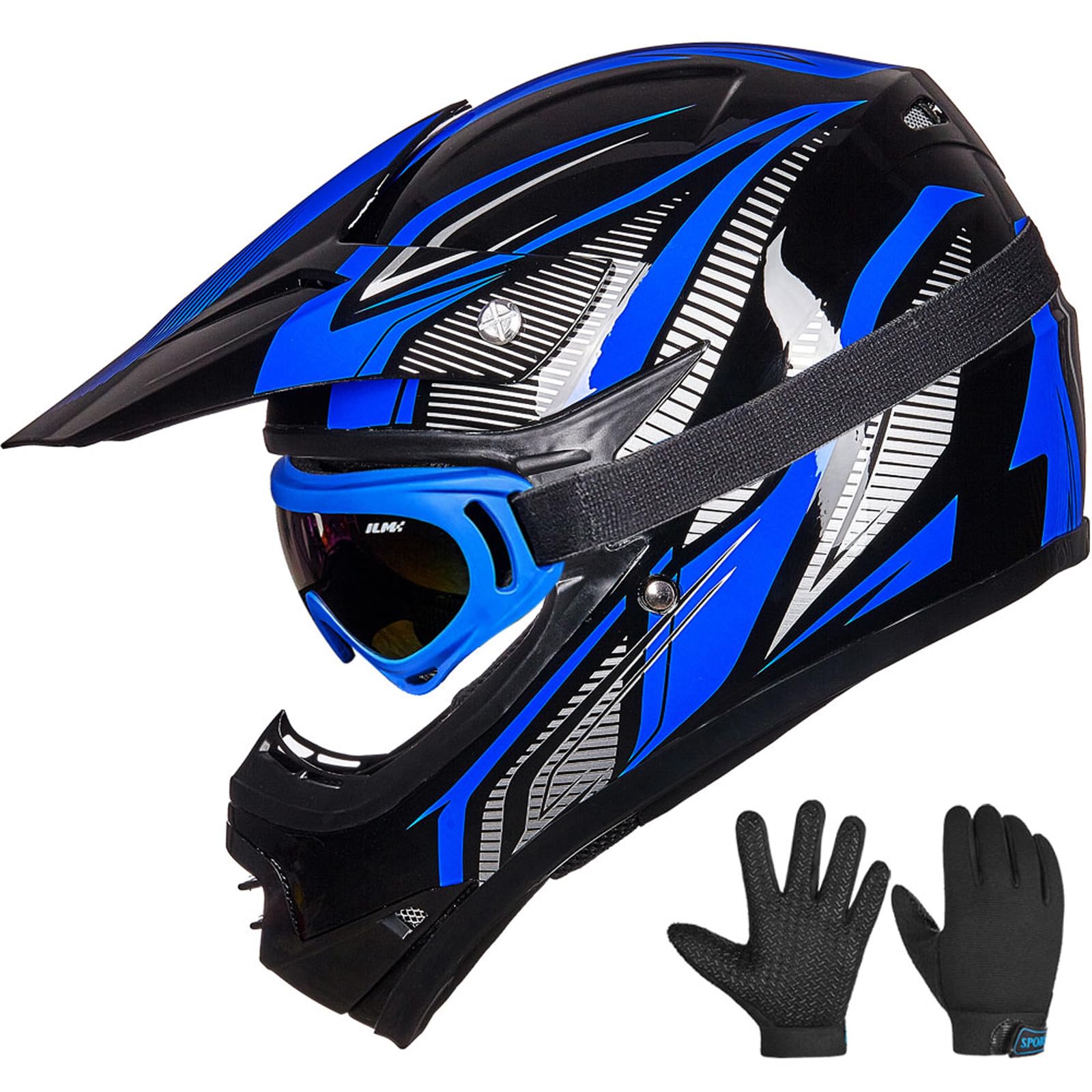 ILM Casco Moto Niño Motocross Dirt Bike para Jóven Unisex Homologado ECE22.06 Full Face Off Road ATV Enduro MTB Todoterreno con Gafas Guantes Modelo B07