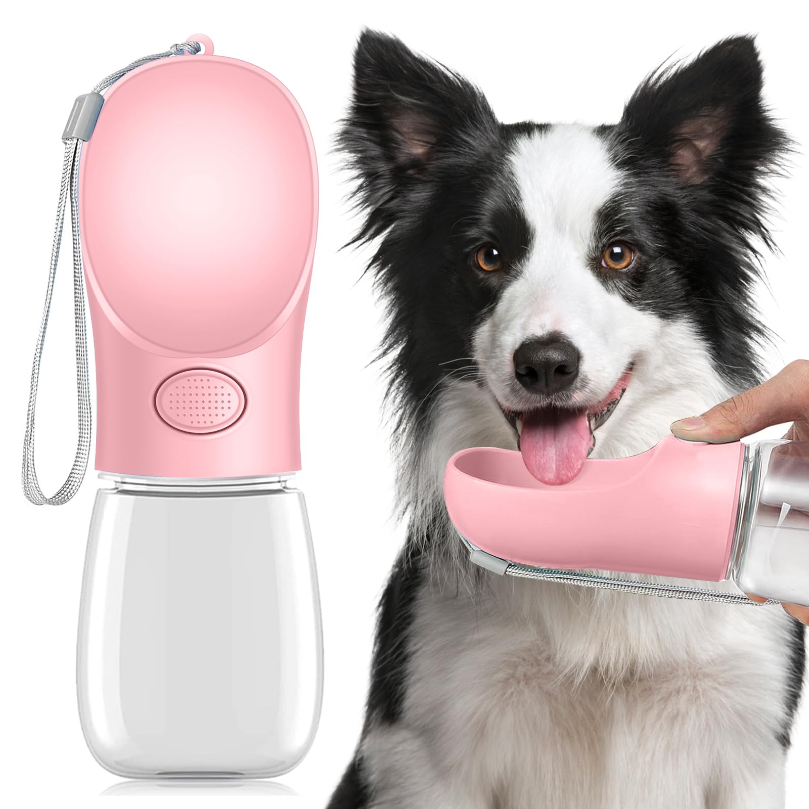 Dog Water Bottle for Walking,350ml Dog Travel Water Bottle, Portable Pet Water Dispenser Antibacterial Food Grade Leak Proof Dogs Cat Drink Bottles, Pet Outdoor Drinking Cup Gift - Pink