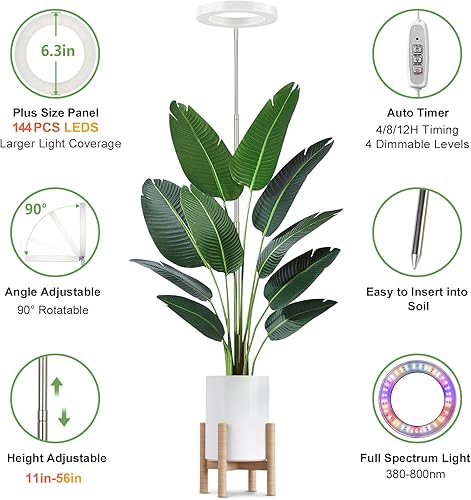 Miniatura 4 de LBW Grow Lights for Indoor Plants, 144 LEDs Full Spectrum Plant Light, Large Plant Lamp with 4 Dimmable Levels, 4/8/12H Auto Timer, Height Blanco