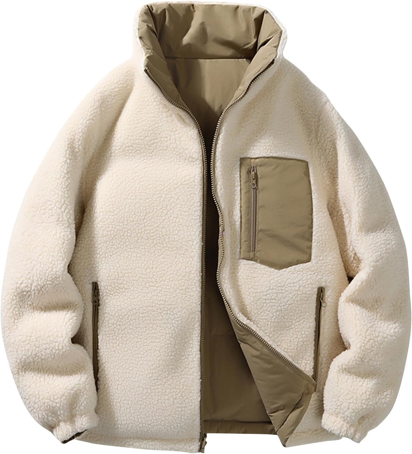 NATHGAM Men's Fleece Lined Puffer Jacket Warm Windproof Thicken Winter Down Jacket Stand Collar Fashion Zipper Quilted Coat