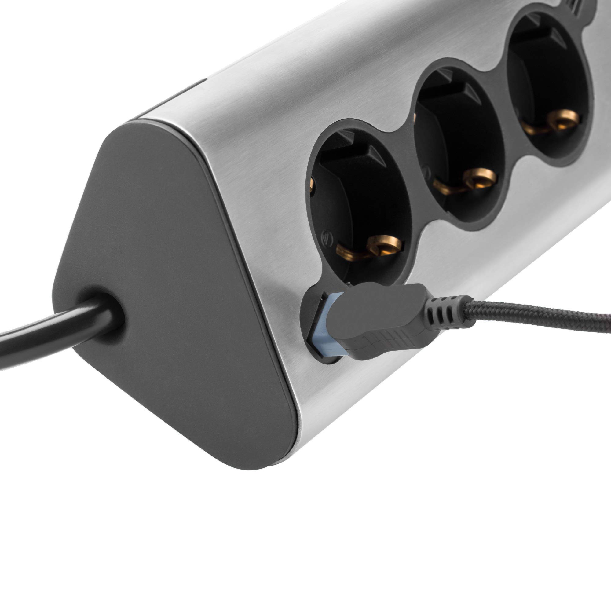 WMF Ambient - Ciabatta elettrica da cucina, multipresa con 2 USB, presa multipla, luce ambientale, per cucina, ufficio, soggiorno, presa angolare a 45°, in acciaio inox opaco