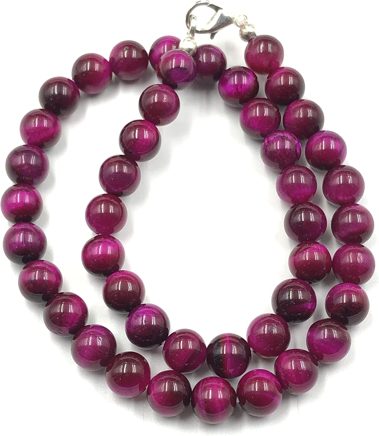 Natural Pink Star Tiger Eye Gemstone Round Beaded Stretchable 15.5" Inches Choker Necklace For Women, Unisex Necklace, Handmade Designer Necklace For Gift, Christmas Gift,Friendship ,Couple Necklace