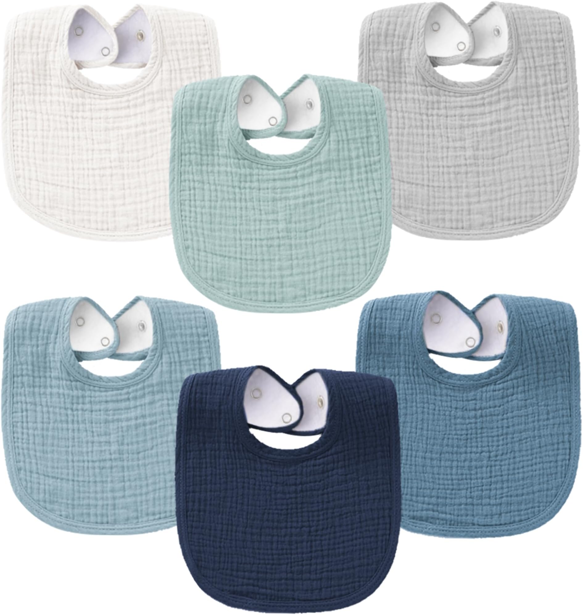 Konssy Muslin Baby Bibs for Boys Girls 6 Pack, 100% Cotton Baby Bib for Drooling and Teething, Absorbent Bandana Bibs