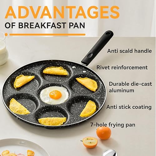 Miniatura 6 de Sartén para panqueques antiadherente para huevos con 7 moldes para crepas, sartén para desayuno, tortilla, sartén para tartas, sartén para desayuno,