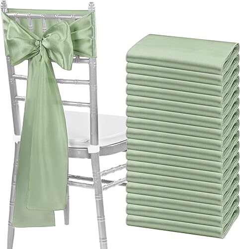 fani 60 piezas de lazos de satén verde salvia para sillas, bandas universales para decoración de sillas en bodas, recepciones, restaurantes,