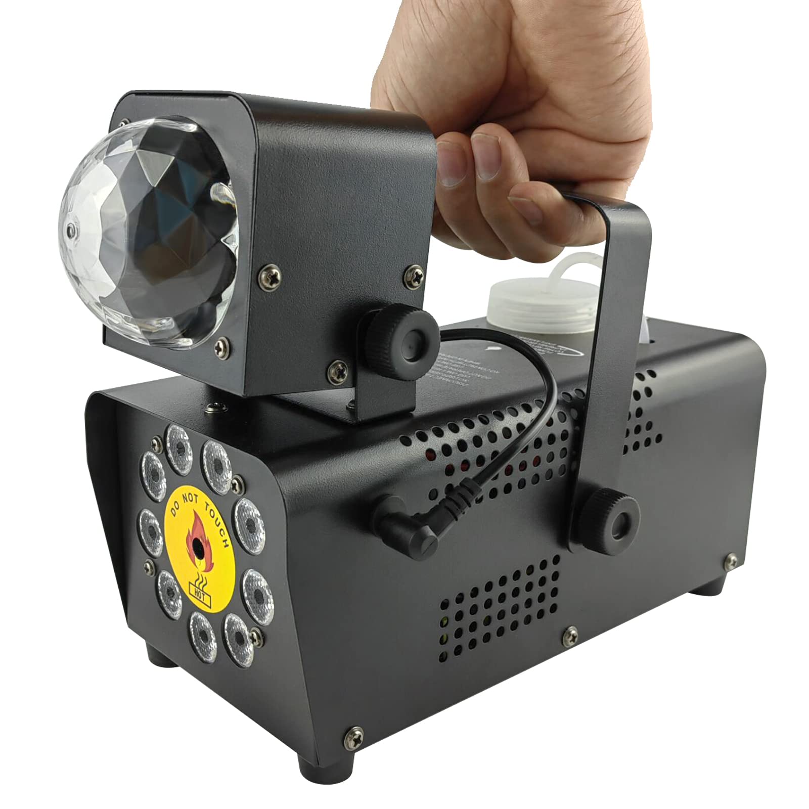 Máquina de humo con 12 colores de luz LED, luces de discoteca y 9 luces de 500 W, máquina de humo portátil para Halloween, con mando a distancia inalámbrico para fiestas y escenarios