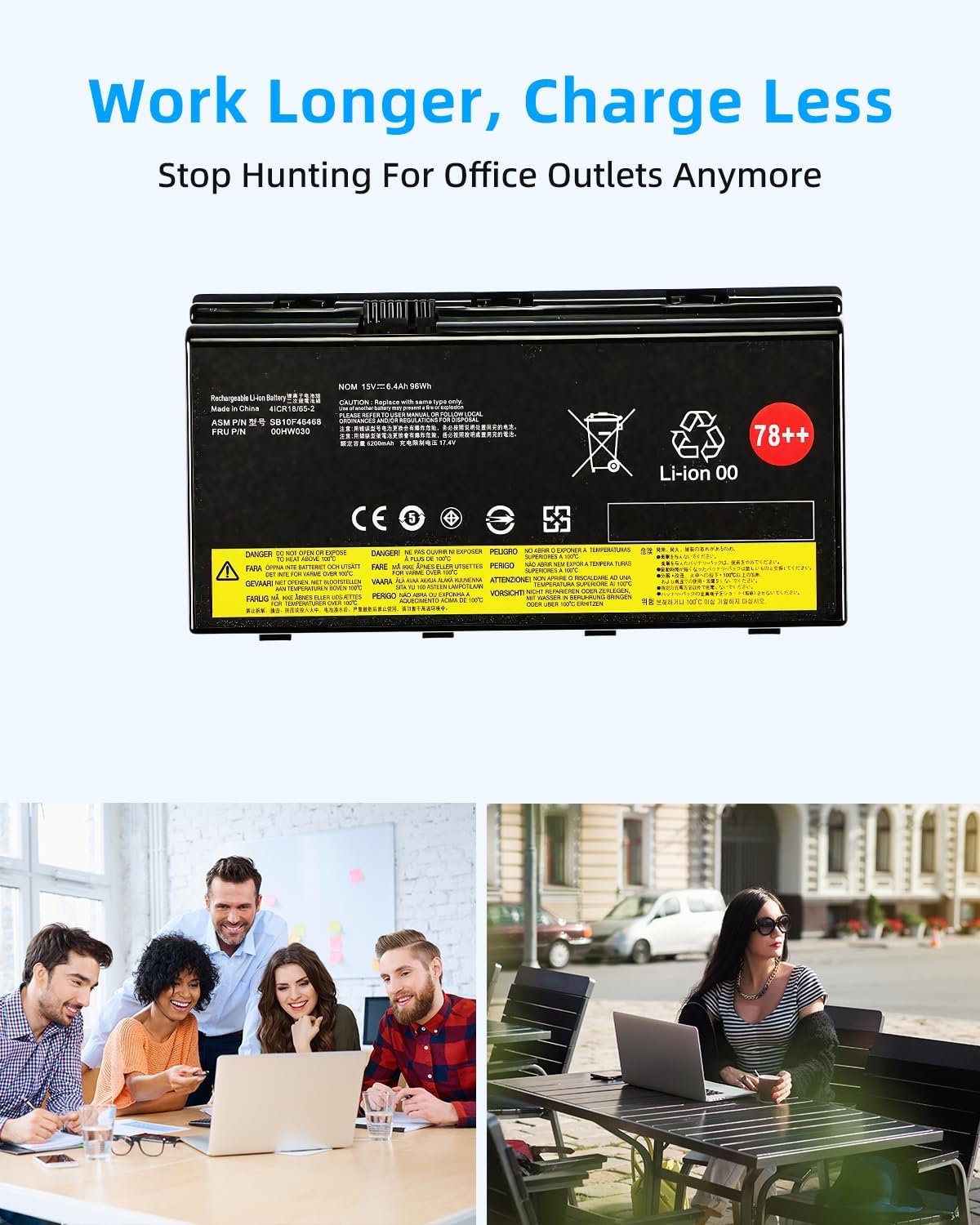 96Wh 00HW030 for Laptop Battery 15V 96Wh 6400mAh 8-Cell Replacement for Lenovo for ThinkPad P70 P71 Series Notebook 78++ 78+ SB10F46468 01AV451 4X50K14092 5B10W13950 High Performance