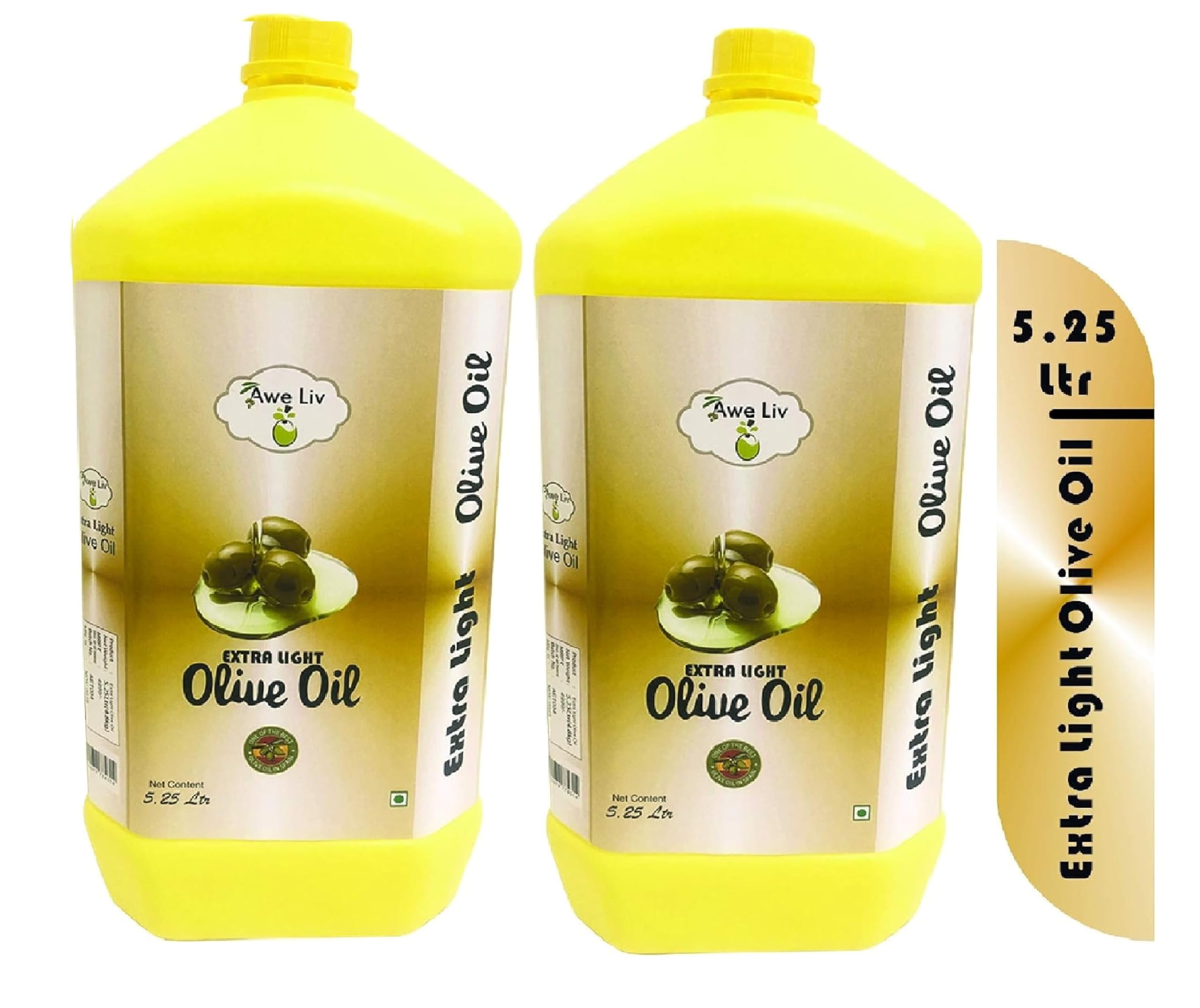 AweLiv EXTRA LIGHT Olive Oil, Ideal for All Indian Cooking, (Imported from Spain) - 5 Ltr TIN ((Pack Of 2))