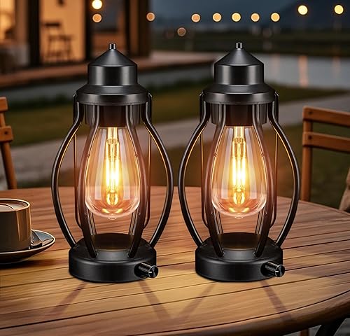 pearlstar Faroles recargables decorativos para exteriores e interiores, paquete de 2 linternas LED portátiles vintage con modos totalmente