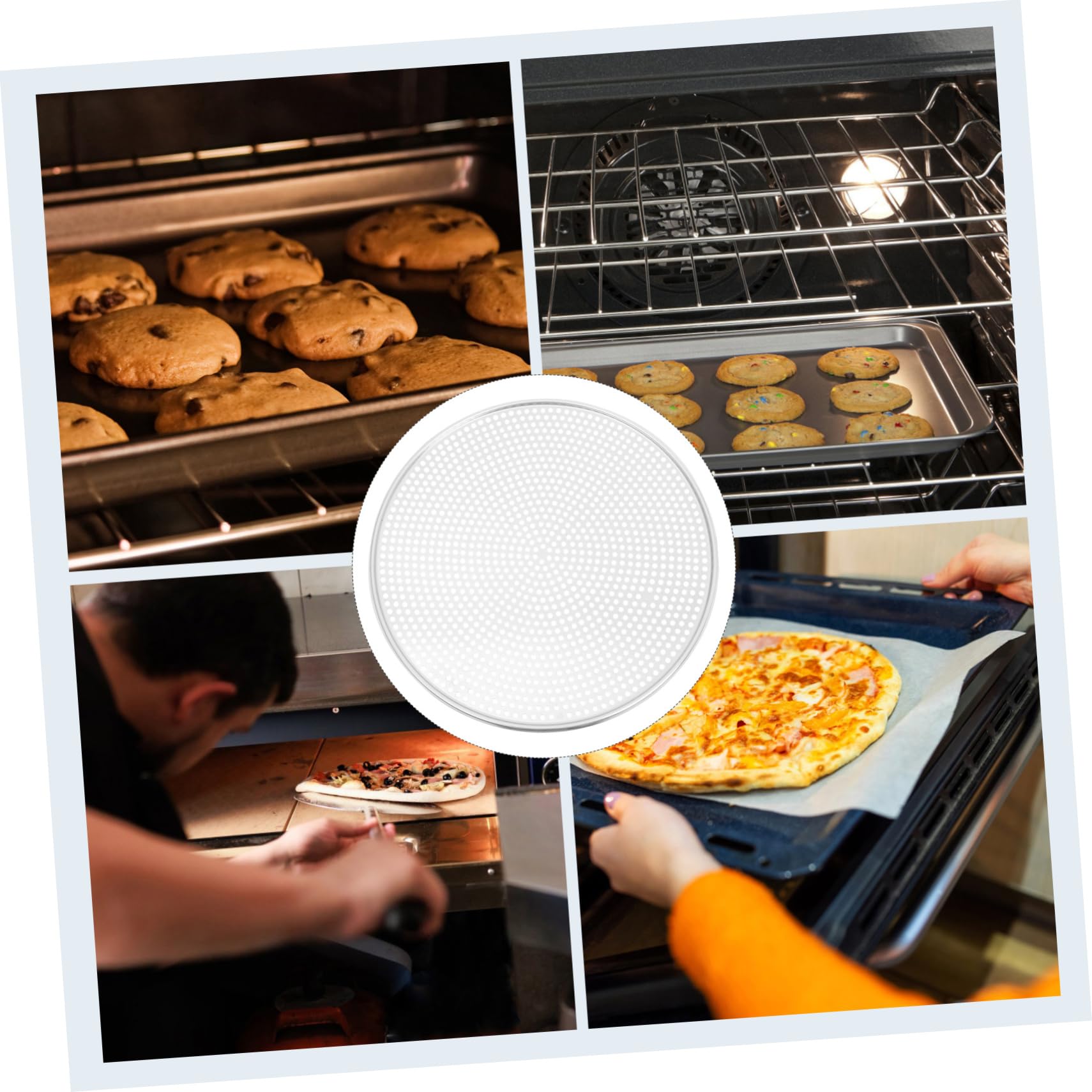 HEMOTON Teglia Per Pizza in Alluminio Con Fori Rotonda 16 Resistente Allusura Per Una Facile Pulizia