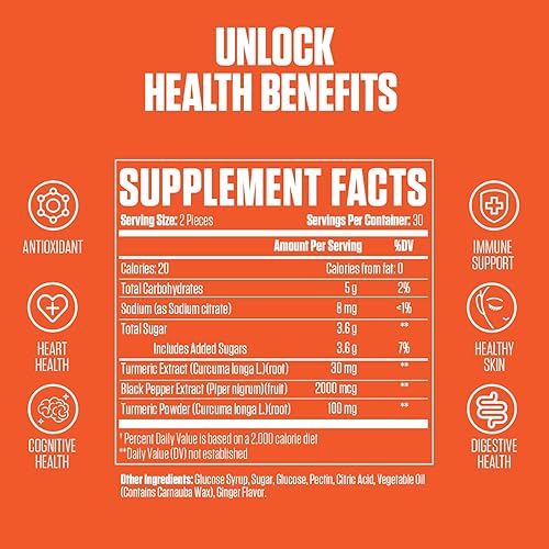 Miniatura 2 de Gomitas de cúrcuma y pimienta negra  Suplemento de cúrcuma #1  Apoya articulaciones saludables, alto en antioxidantes, promueve una digestión