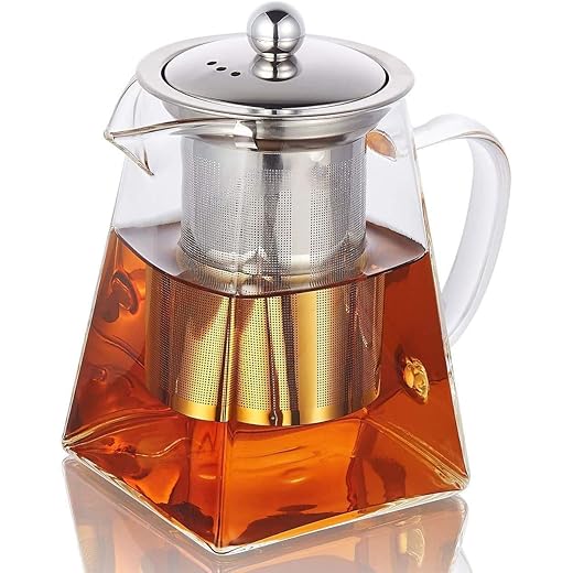 ZROY ENTERPRISE Borosilicate Glass Tea Pot with Heat Resistant Stainless Steel Infuser Perfect for Tea and Coffee Maker, Clear Glass Kettle (550 ML, Square)