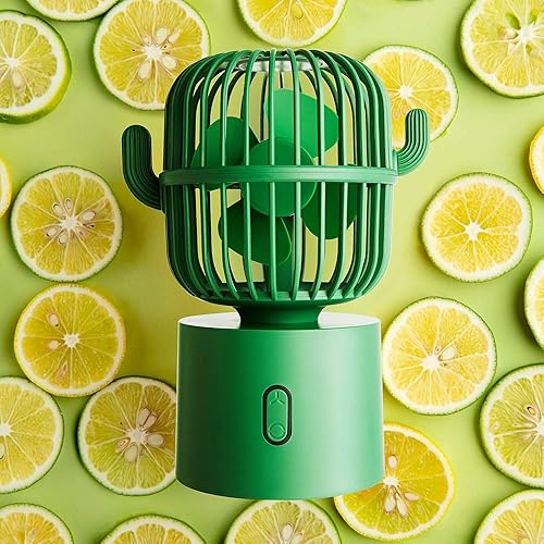 Miniatura 9 de Ventilador personal pequeño USB ventilador de escritorio pequeño, mesa de mano cactus recargable de 80 grados, rotación automática de 3 velocidades,