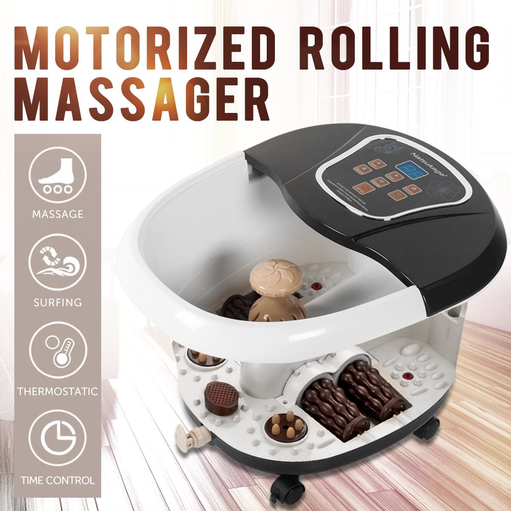 Natsukage Foot Spa Bath Massager Motorized Rolling Massage Heat Wave Digital Temperature Control LED Display (Black)