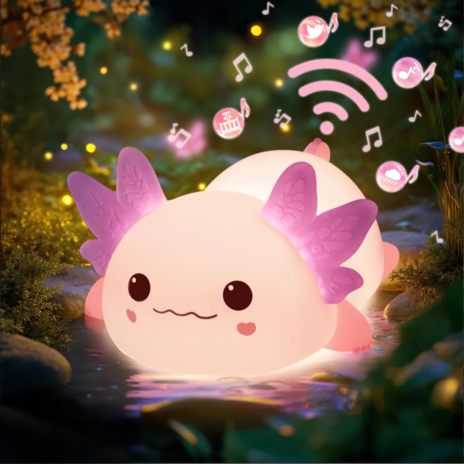 Mewaii Huggwaii Squishy Axolotl Night Light for Kids 4 Soothing White Noise Sounds