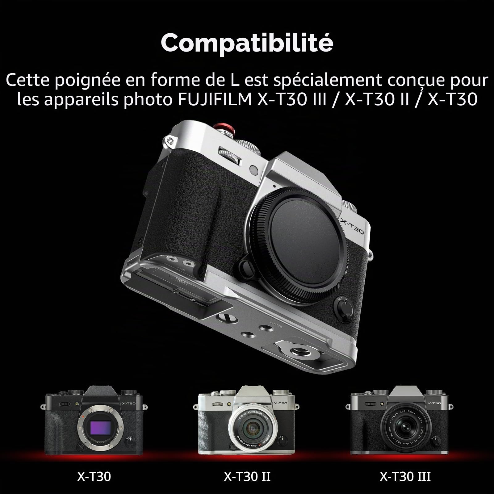 SMALLRIG Poignée en L pour FUJIFILM X-T30 III/X-T30 II/X-T30, avec Plaque de Dégagement Rapide Intégrée pour Arca-Swiss, Pas de Vis 1/4"-20, Poignée Ergonomique, Bouton de Déclenchement, Argent