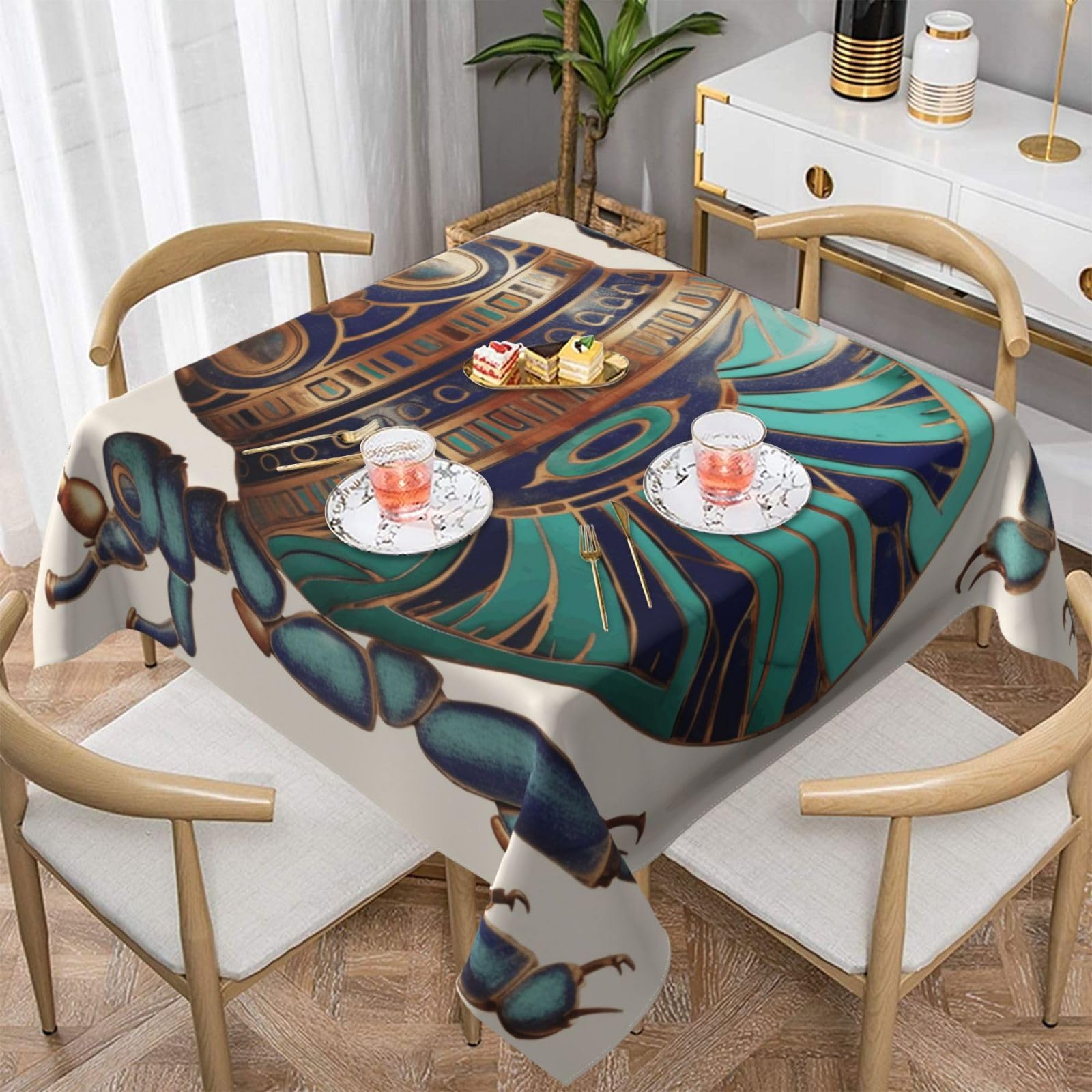 WPKJU Egyptian Scarab Printed Square Tablecloth 54x54 inch Water Resistant Table Cover Washable Rectangle Table Cloth for Dining Tables