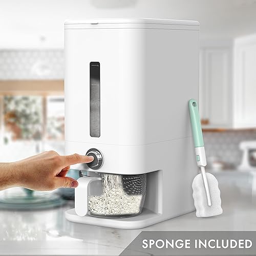 Miniatura 4 de Dispensador de arroz de 25 libras, recipiente hermético para granos y arroz con dispensación, taza medidora y esponja fácil de usar, contenedor de