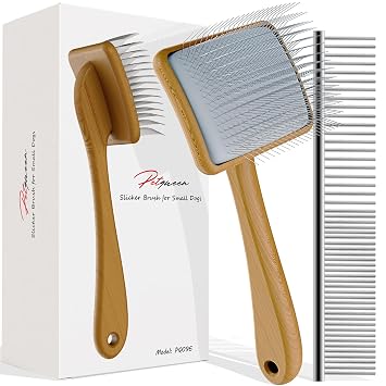 Slicker Brush for Dog, Doodles and Poodle Brush, for Tangles, Fluff Coat, Curly Hair Pets, Remove Loose Fur, Matts, Undercoat, Double Coat, 24mm Pins, 3.5*2.4 Head, Medium Size, Wood